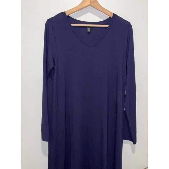 Eileen Fisher Womens Navy Blue V-Neck Long-Sleeve Midi Dress S - Picture 4 of 10
